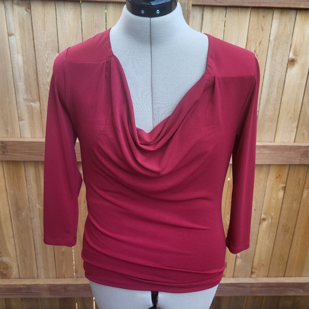 Ann Taylor women's dark red cowl drape neck knit 3/4 sleeve top size XSmall